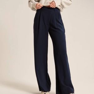 abercrombie & fitch navy criss-cross waist tailored wide leg pants